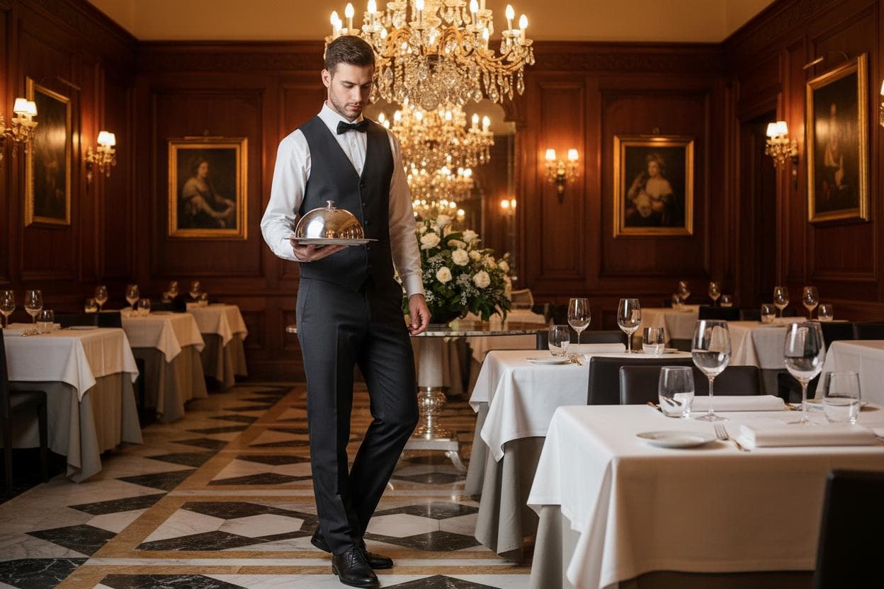 Restaurant service team wearing coordinated uniforms